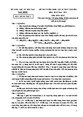 Đề thi tuyển sinh Lớp 10 THPT Chuyên môn Hóa học - Năm học 2016-2017 - Sở giáo dục và đào tạo Cao Bằng